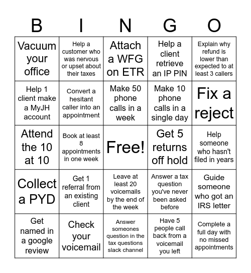 Tax Office Bingo Card