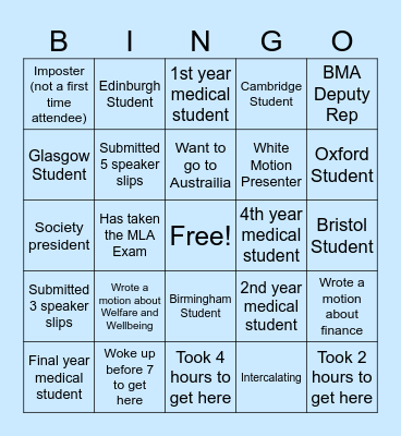BMA BINGO Card