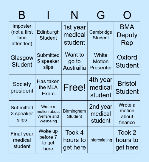BMA BINGO Card