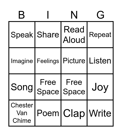 Poetry Bingo Card