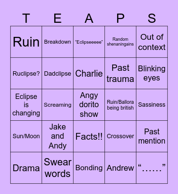 The Eclipse And Puppet show Bingo Card