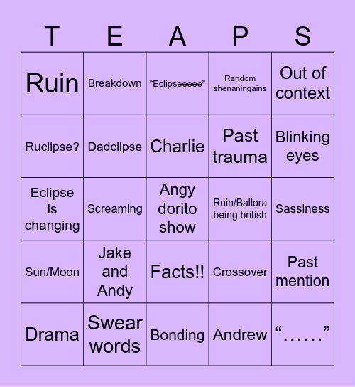 The Eclipse And Puppet show Bingo Card