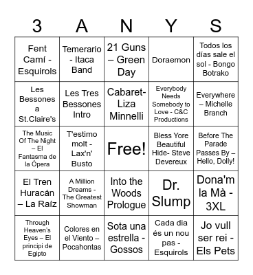 Bingo Musical Bingo Card