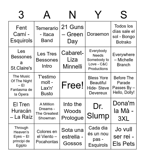 Bingo Musical Bingo Card
