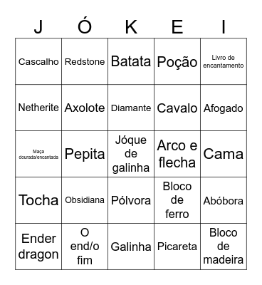 Minecraft Bingo Card