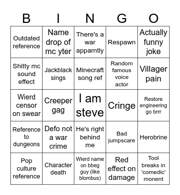 Minecraft movie bingi Bingo Card