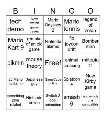 Nintendo Direct Bingo Card
