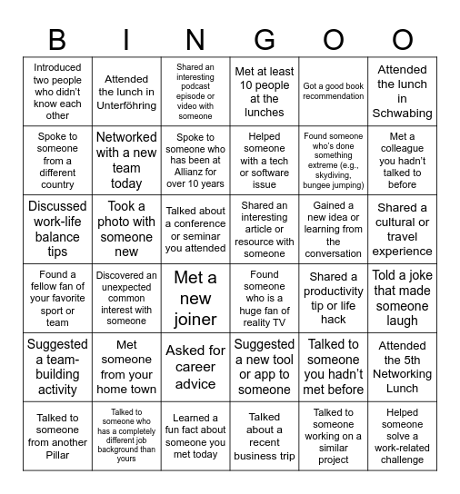 The Networking Club Bingo Card