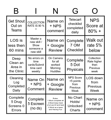 Fast Track Bingo Card
