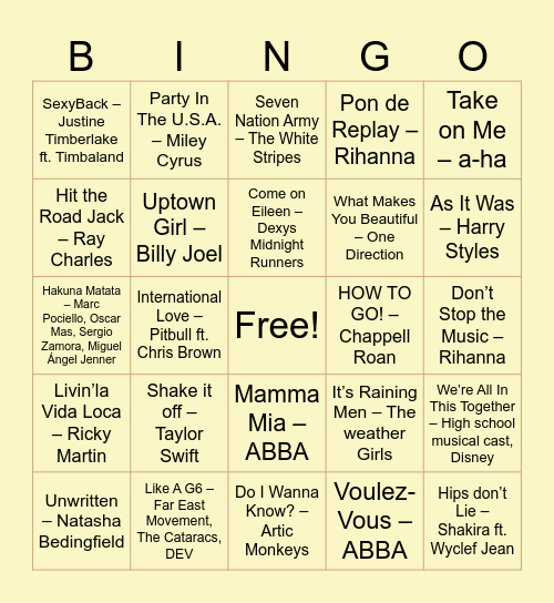TFF Music Bingo Card