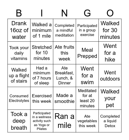 Wellness Bingo Card