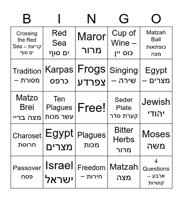 Pesach Bingo Card
