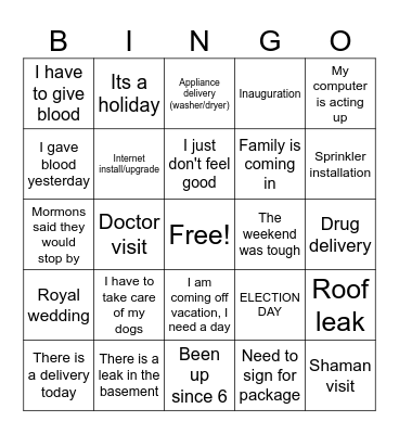 Out of OFFICE BINGO Card