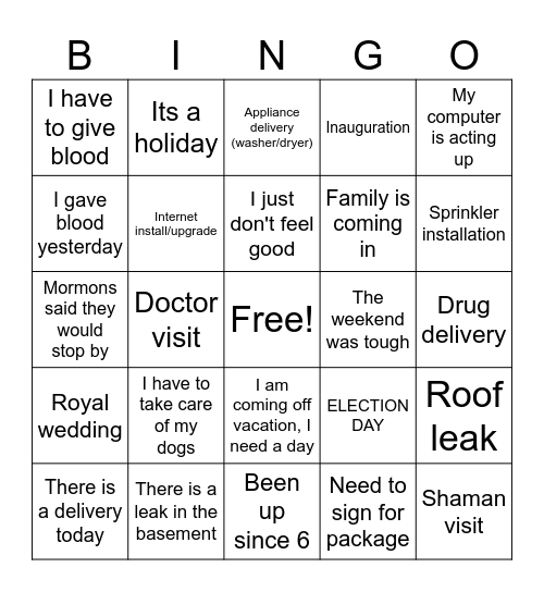 Out of OFFICE BINGO Card