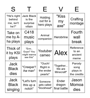 Minecraft Movie Bingo Card