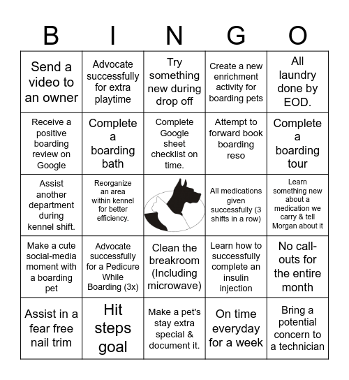 Kennel Bingo Card