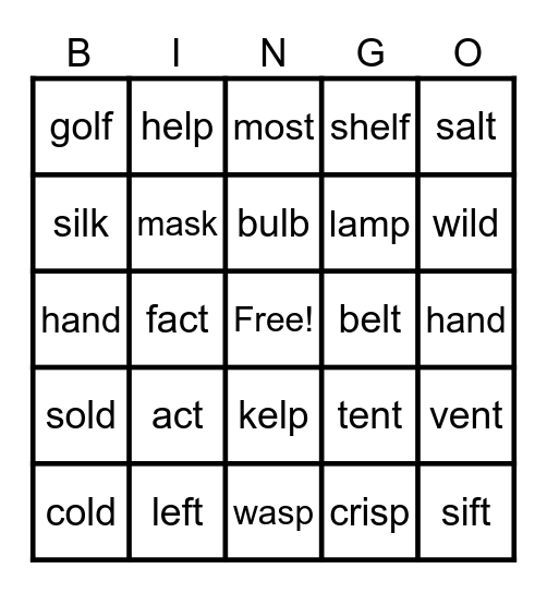 Ending blending Bingo Card