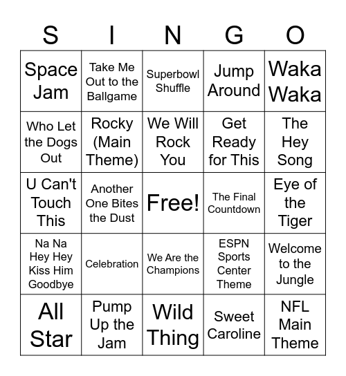 SINGO! Sports Edition Bingo Card