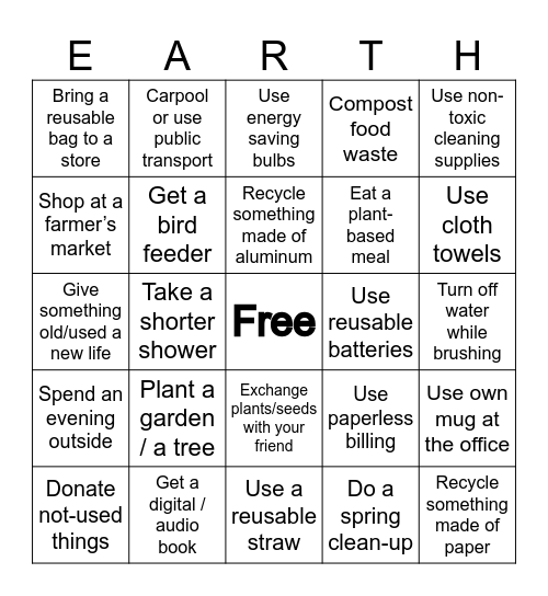 Earth Day Bingo Card