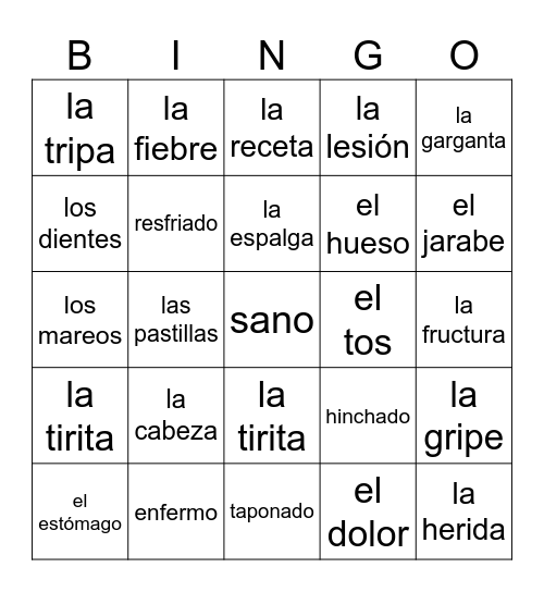 La salud Bingo Card