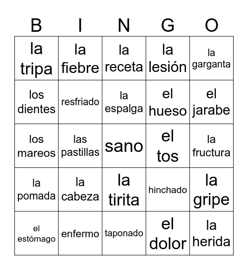 La salud Bingo Card