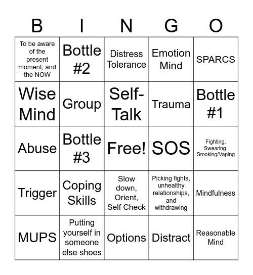 SPARCS BINGO Card