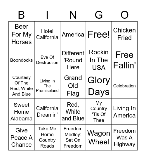 Patriotic Bingo Card