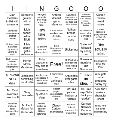 CHRHS D&D CLUB Bingo Card