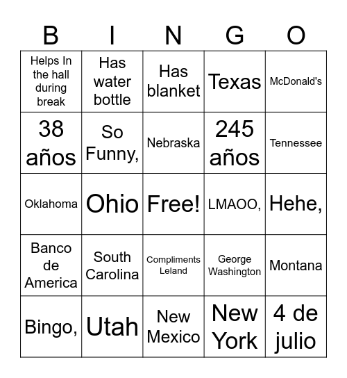 Mrs.Stevens Bingo Card Bingo Card