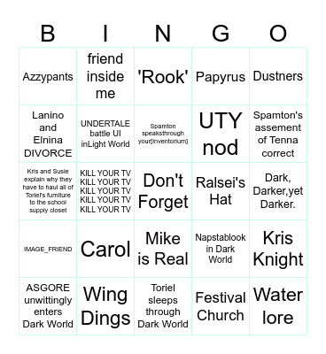 Deltarune Chapter 3 and 4 Bingo Card