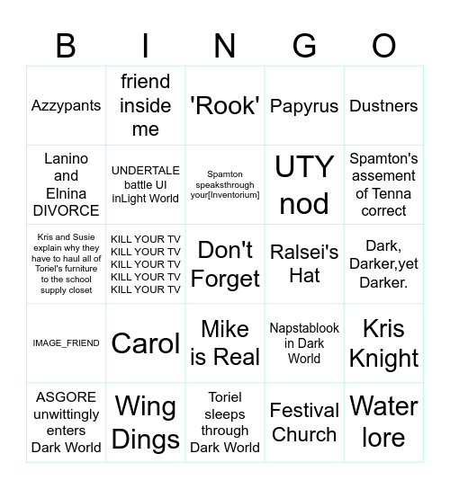 Deltarune Chapter 3 and 4 Bingo Card