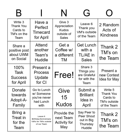 Sales Secret Service Bingo Card