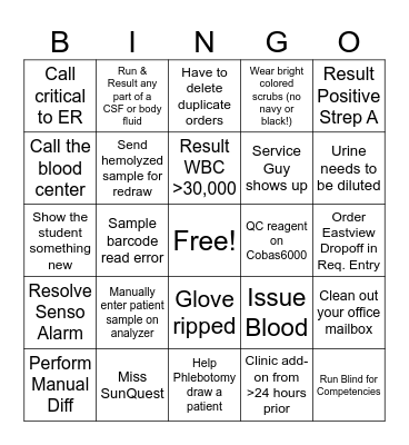 Lab Tech Bingo Card