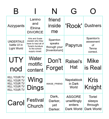 Deltarune Chapter 3 and 4 Bingo Card