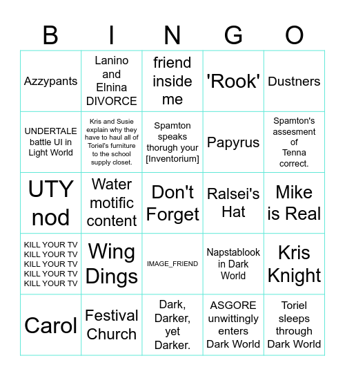 Deltarune Chapter 3 and 4 Bingo Card