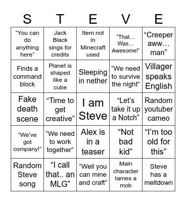 Minecraft Movie Bingo Card