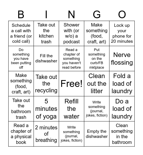 Self Care Bingo Card