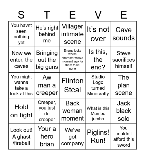 Minecraft Movie Bingo Card