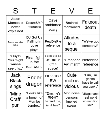 Minecraft Movie Bingo Card