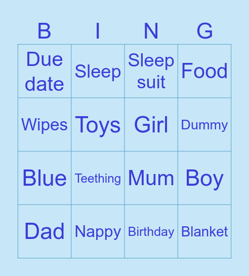 Baby Shower Bingo! Bingo Card