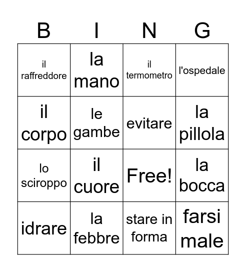 La salute e benessere Bingo Card