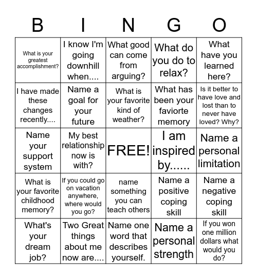 knowing ourselves Bingo Card