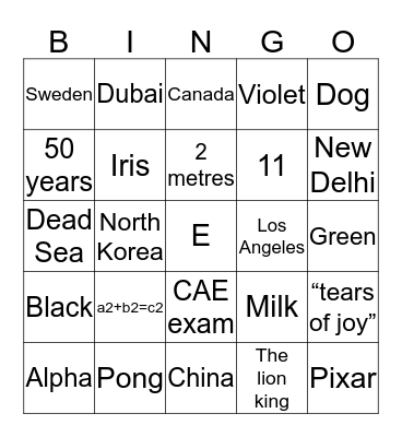 High Tea Bingo Card