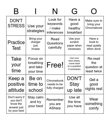 CAASPP Test Bingo Card