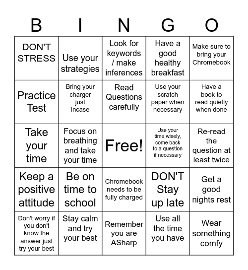 CAASPP Test Bingo Card