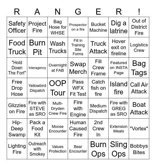 2025 Crew Bingo Card