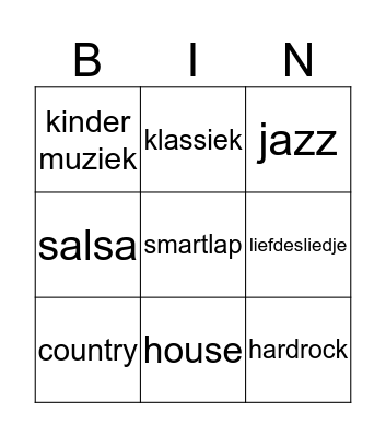 Muziek Bingo Card