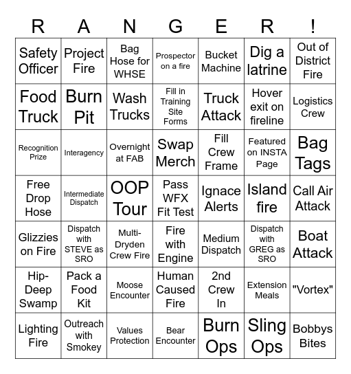 2025 Crew Bingo Card