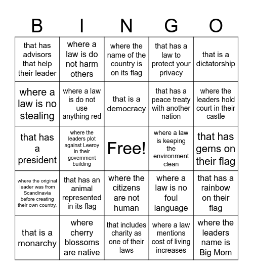 Find a Government... Bingo Card