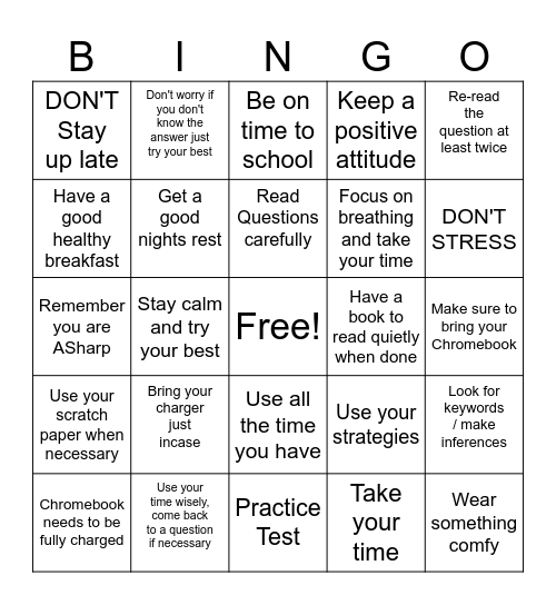 CAASPP Test Bingo Card